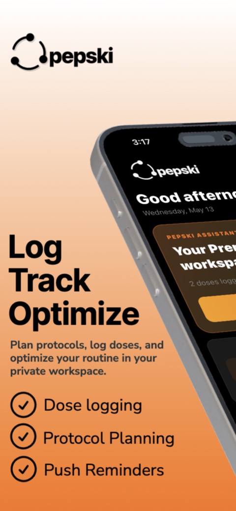 Pepski peptide dose logger with protocol planning and push reminders screenshot