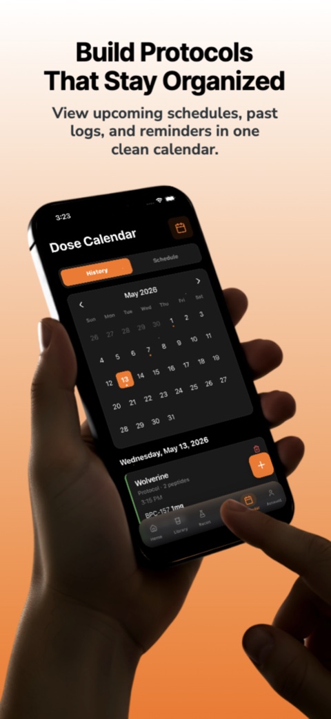 Pepski peptide protocol calendar with schedule history and reminder logging screenshot